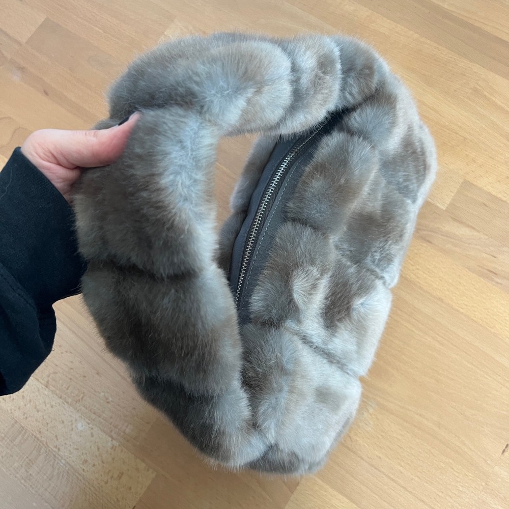 Marei 1998 Gray Vegan Luxury Faux Fur Shoulder Bag 90s Y2k Style - Picture 6 of 10